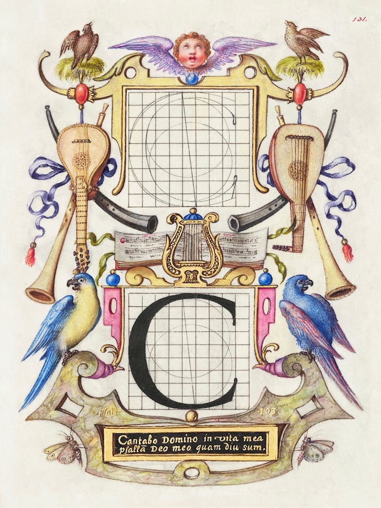 Guide For Constructing The Letter C From Mira Calligraphiae Monumenta, Joris Hoefnagel