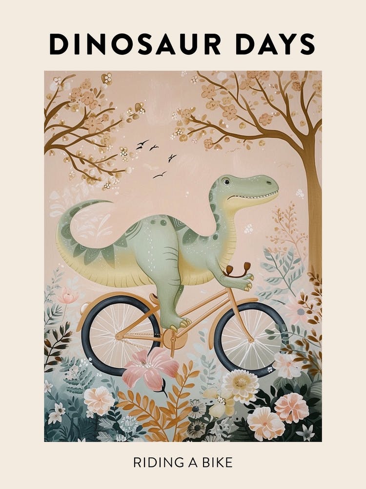 Riding A Bike Dinosaur Poster