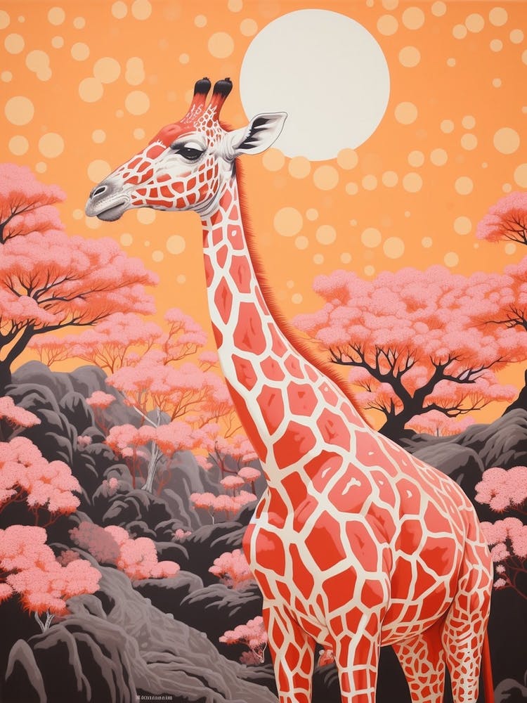 Giraffe Exploring The Nature Orange & Pink 2