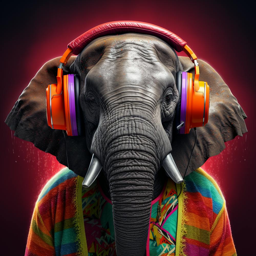 Elephant With Headphones