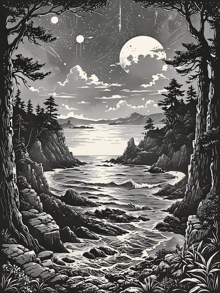 Moon Over The Ocean By Person