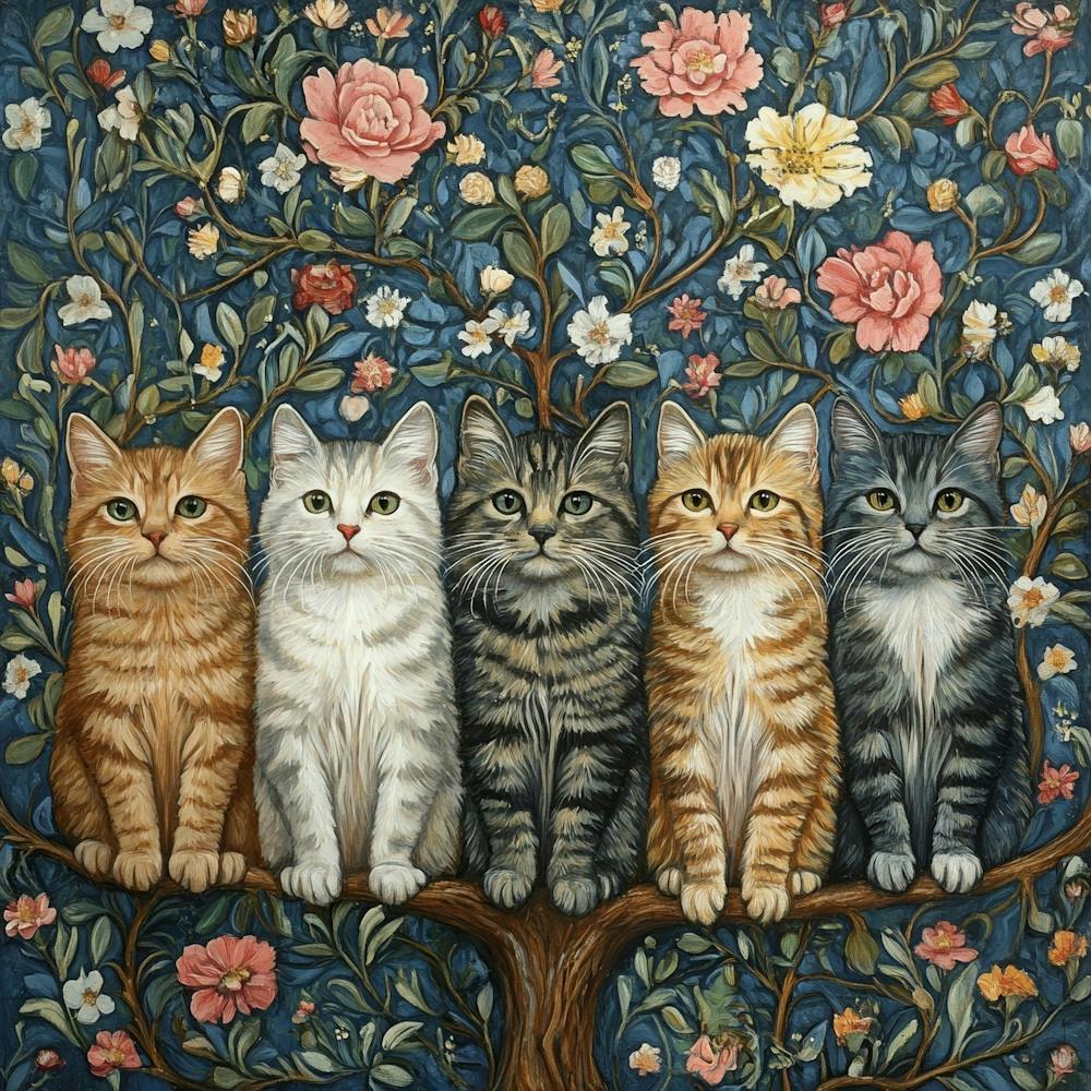 Four Cats In A Tree Art