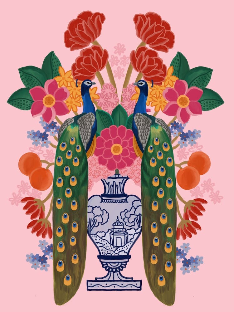 Flowers And Peacocks