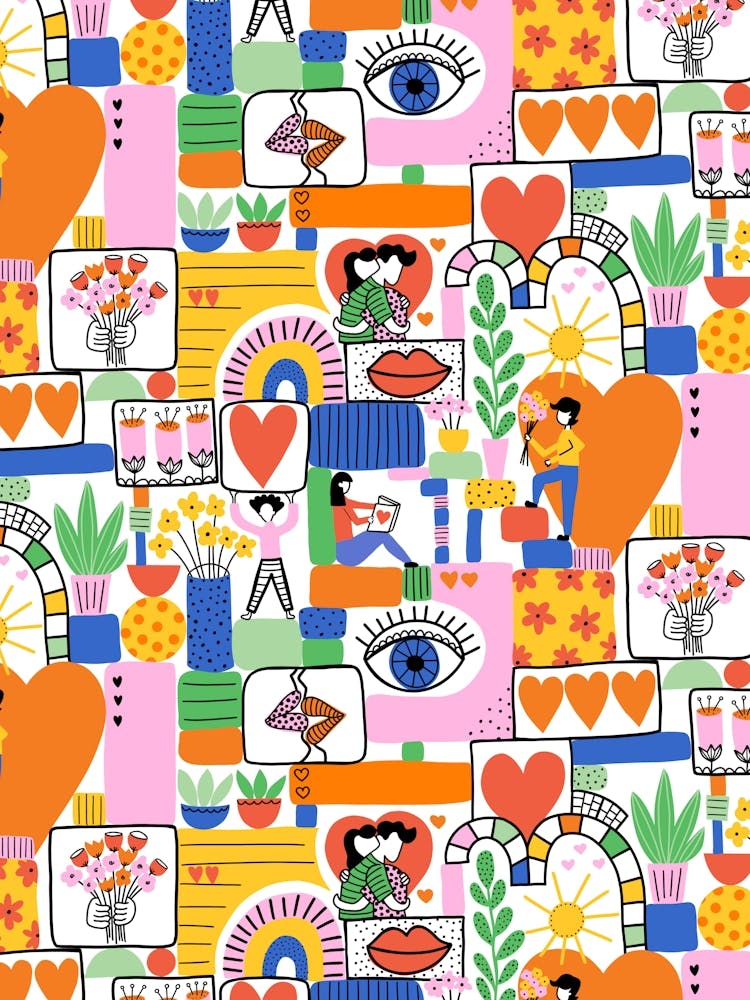 Love Love Love Romance Mod Art Colorful Lovers Collage