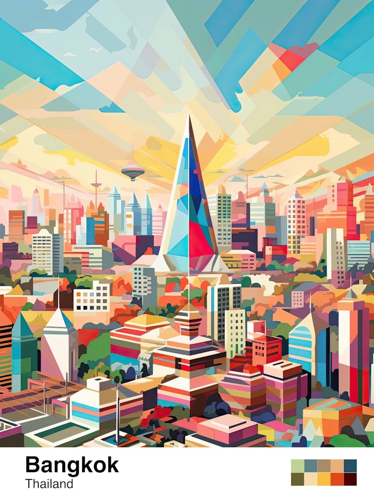 Bangkok, Thailand, Geometric Illustration 1 Poster