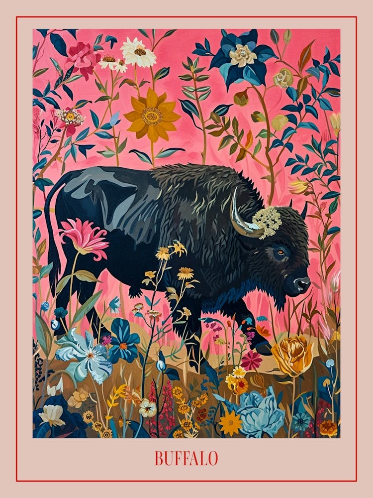Floral Animal Painting Buffalo 2 Poster