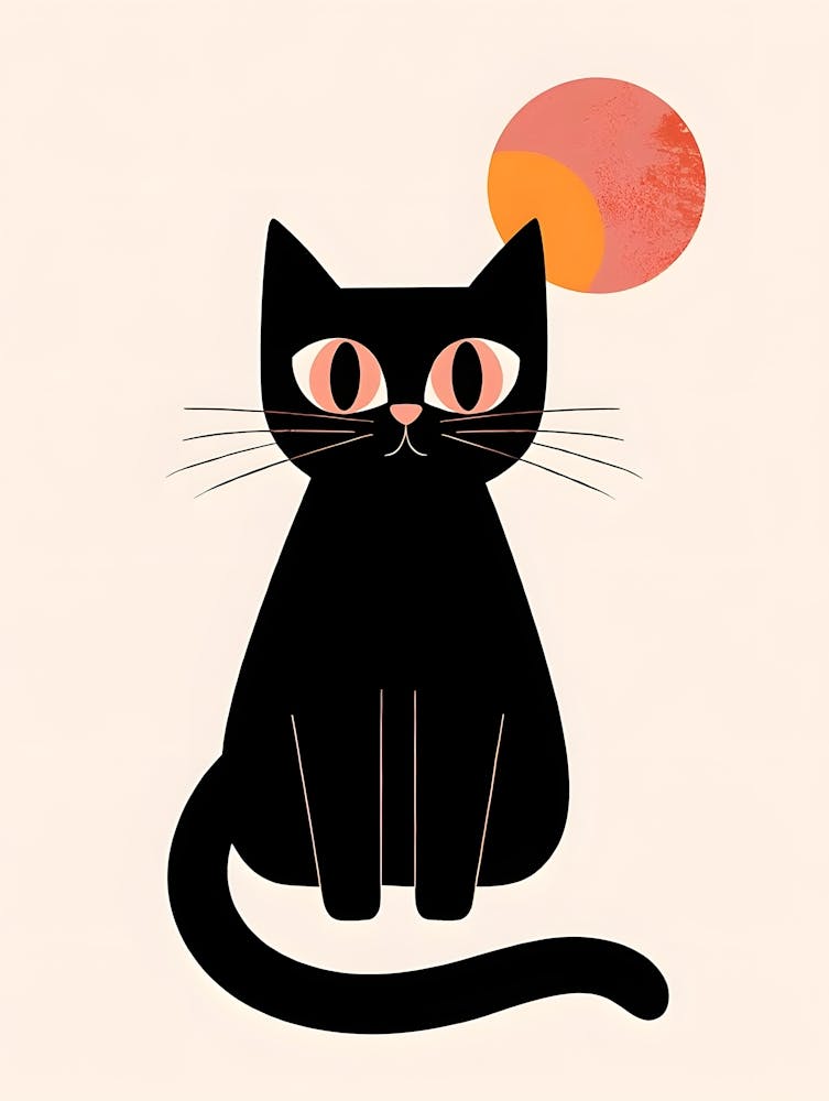 Cute Black Cat Print with Pink Eyes - Minimalist Animal
