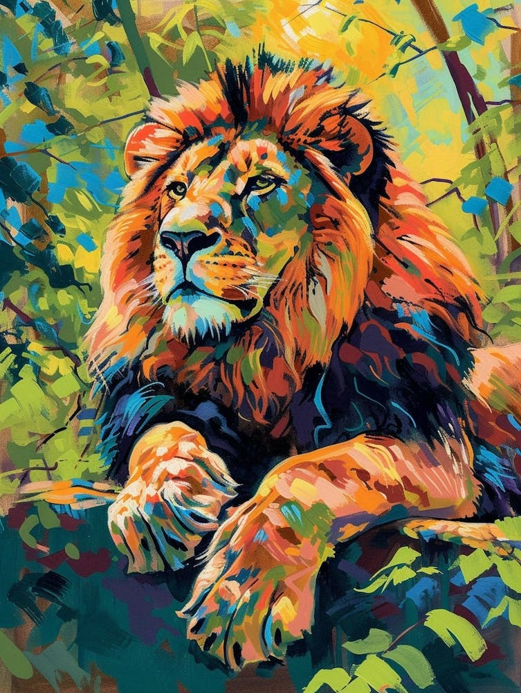 Asiatic Lion Resting In The Sun Fauvist Painting 4