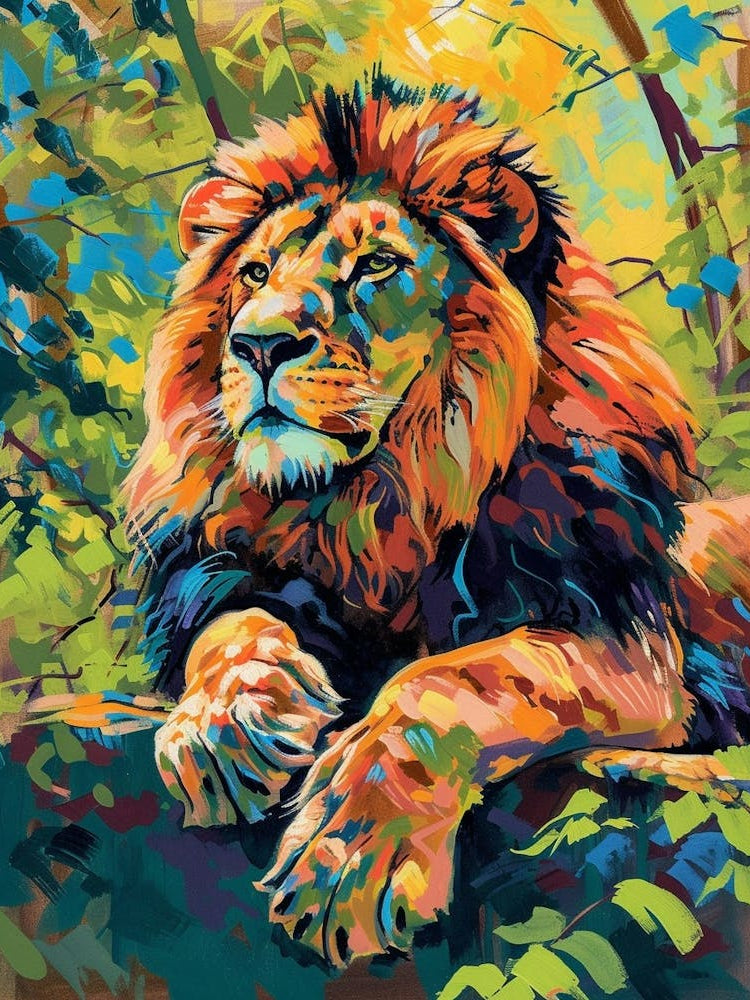 Asiatic Lion Resting In The Sun Fauvist Painting 4
