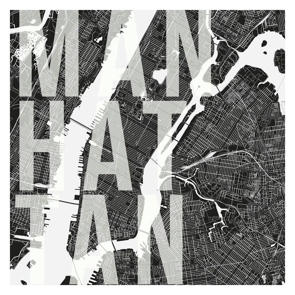 Manhattan Mono Street Map Text Overlay Square