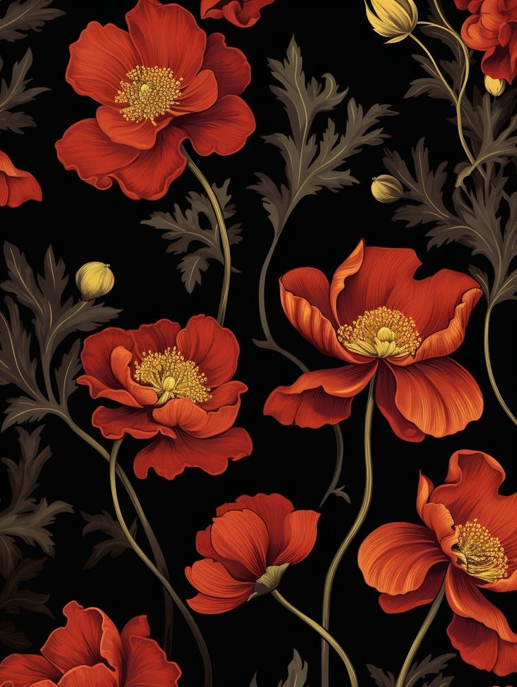 Aconit D'Hiver 1 Style William Morris Floraux D'Hiver