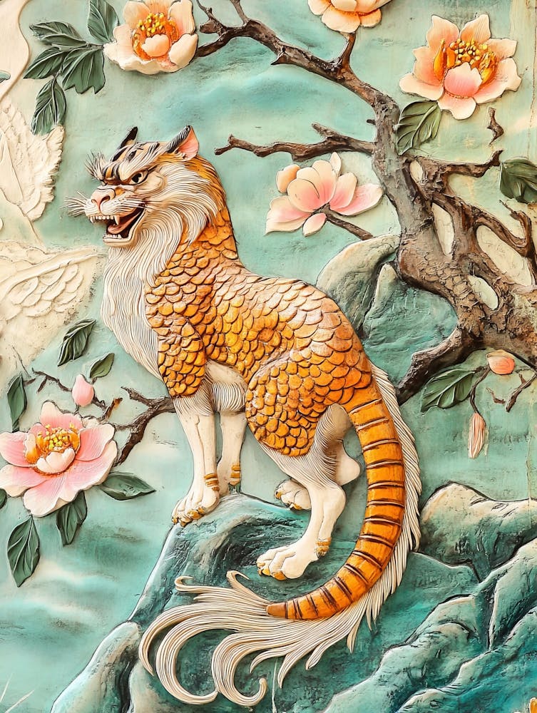 Art Chinese Style Painting On The Wall In Temple Thailand