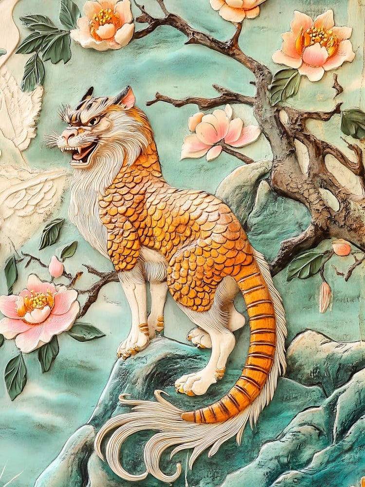 Art Chinese Style Painting On The Wall In Temple Thailand