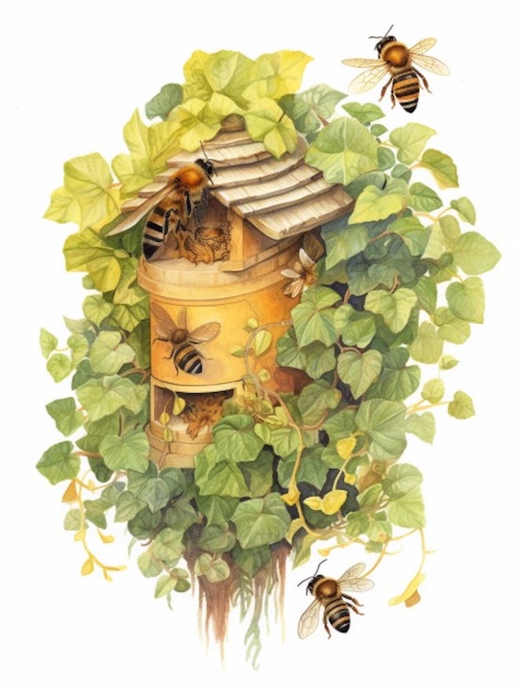 Brown Banded Carder Bee Beehive Watercolour Illustration 2