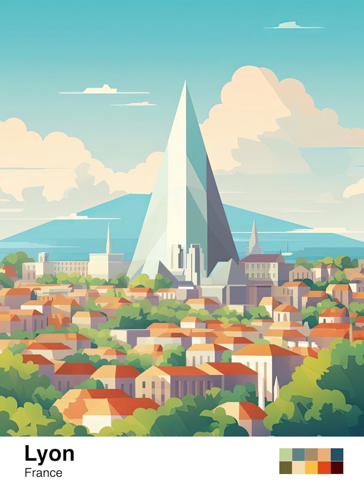 Lyon, France, Geometric Illustration 2 Poster