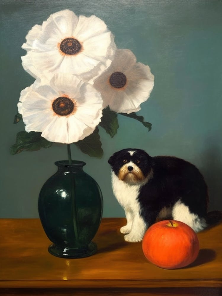 Ainting Of A Still Life Of A Anemone With A Cat, Realism 3