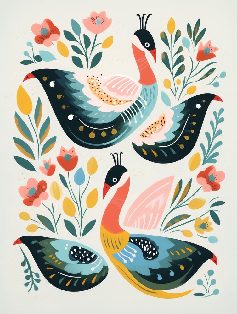 Folk Style Bird Painting Swan 4