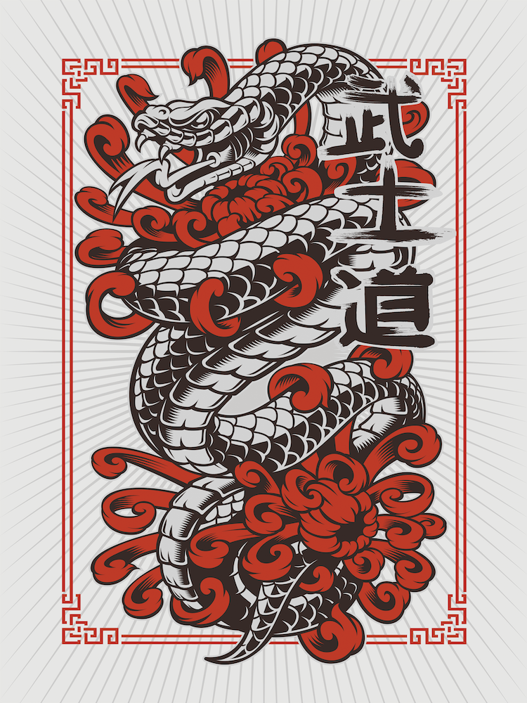 Japanese Style Traditional Snake Viper Tattoo