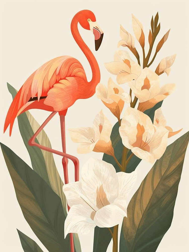 Chilean Flamingo Canna Lily Minimalist Illustration 4