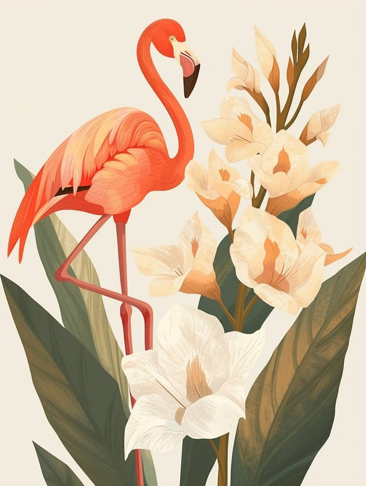Chilean Flamingo Canna Lily Minimalist Illustration 4