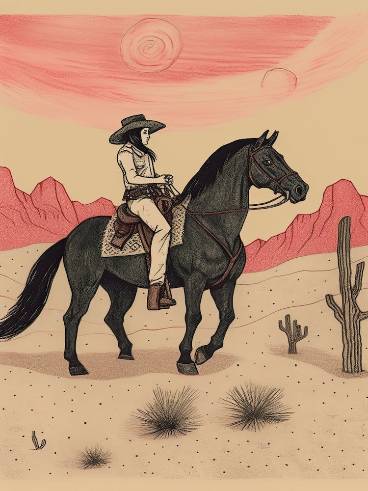 Cowgirl reitet ein Pferd in der Wüste 1