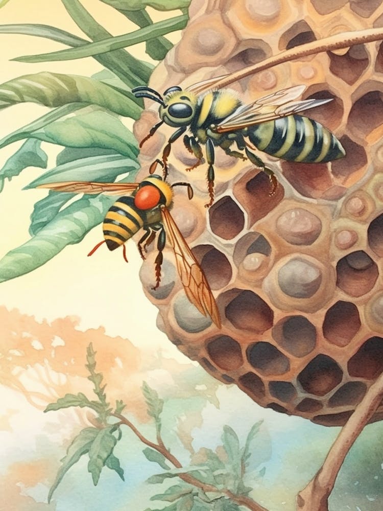 Cuckoo Wasp Bee Beehive Watercolour Illustration 2