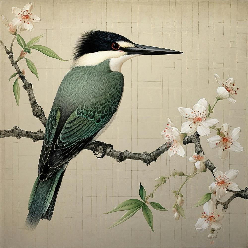 Ohara Koson Inspired Bird Painting Kingfisher 2 Square