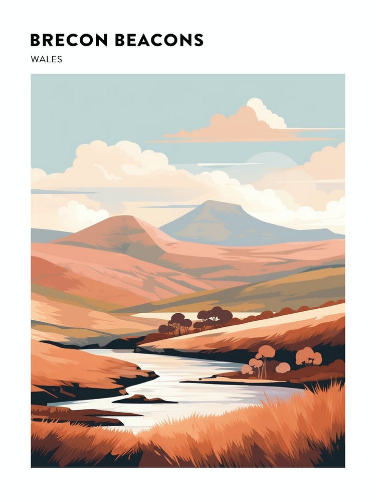 Brecon Beacons National Park Wales 1 Hiking Trail Landscape Poster