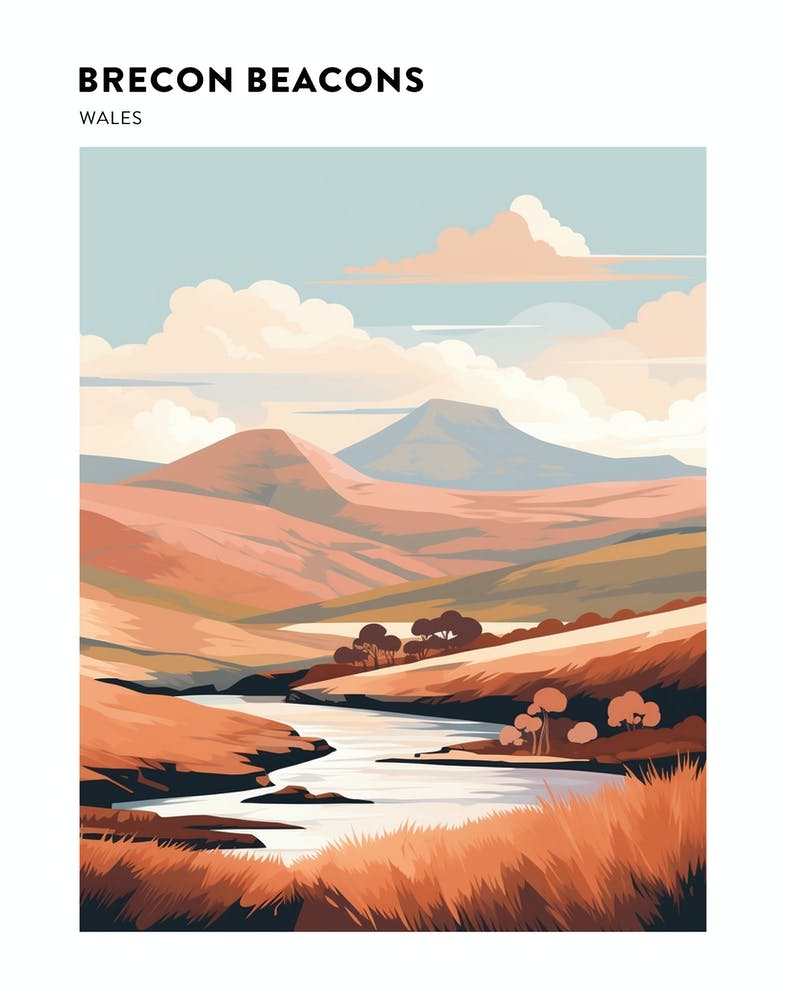 Brecon Beacons National Park Wales 1 Hiking Trail Landscape Poster