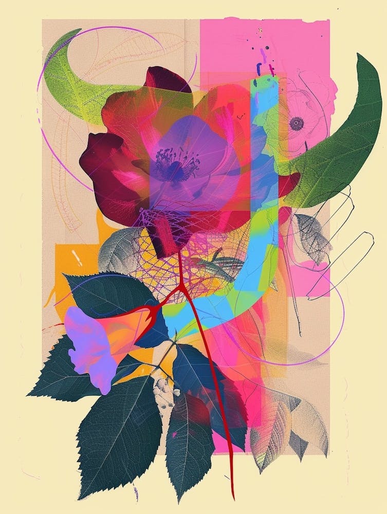 Rose 1 Neon Flower Collage