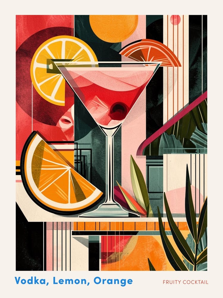 Cocktail Fruité Art Déco 2 Affiche