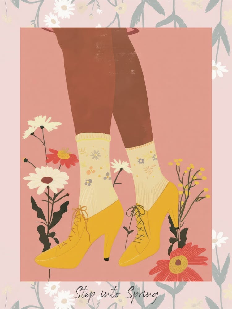Step Into Spring Woman Yellow Shoes With Flowers 1