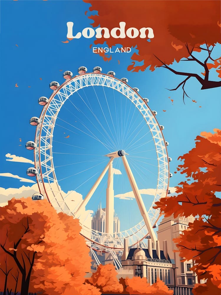London Eye England Autumn Modern Travel Illustration
