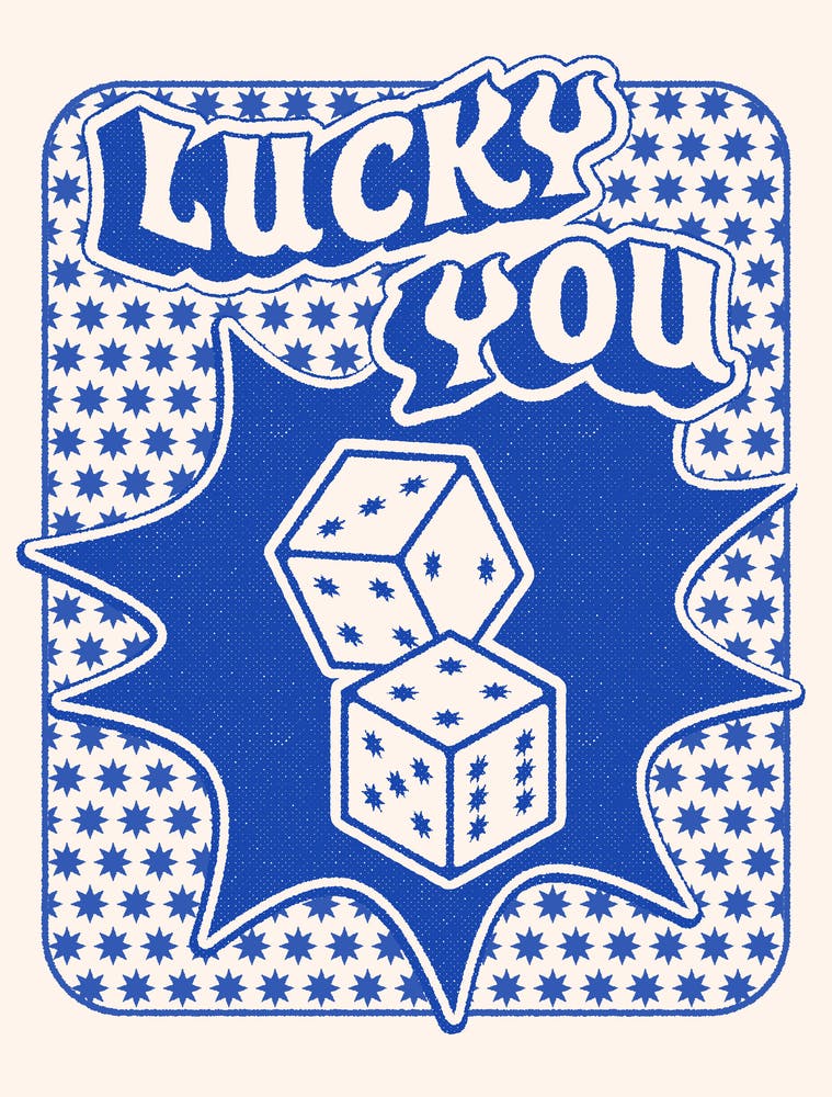 Lucky You Dice in Blue and 2White