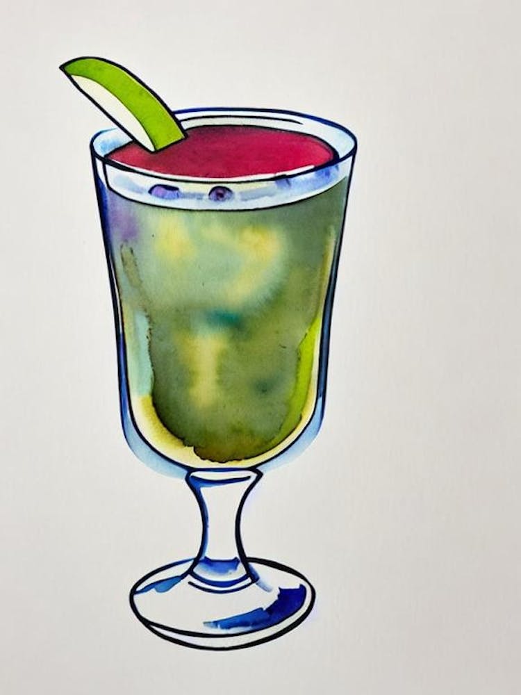 Blueberry Daiquiri Minimal Line Drawing With Watercolour Cocktail Poster