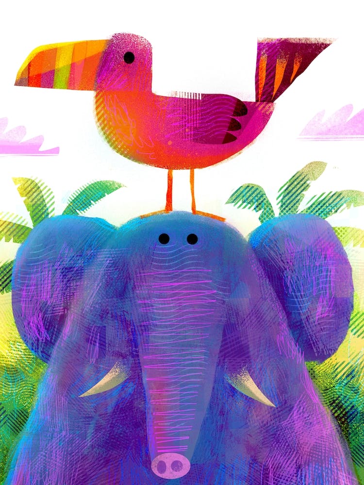 Elephant With Pesky Bird