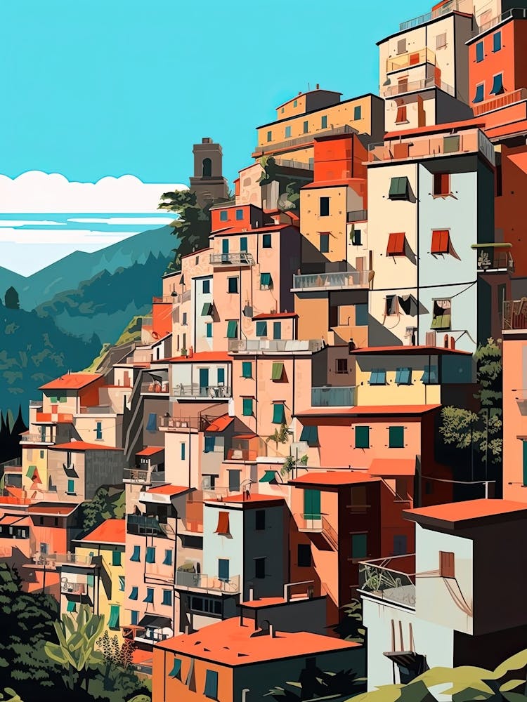 Cinque Terre, Italy, Flat Illustration 3