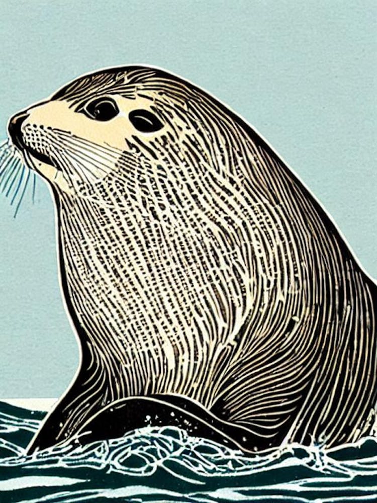 Sea Lion Linocut