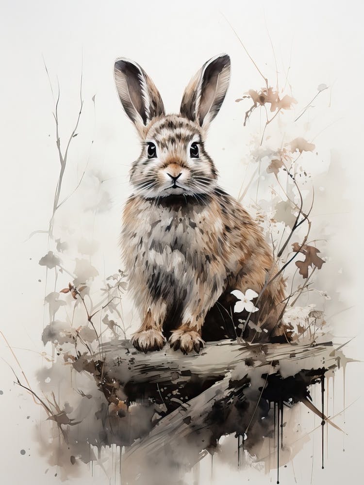 Rabbit, Japanese Brush Painting, Ukiyo E, Minimal 4