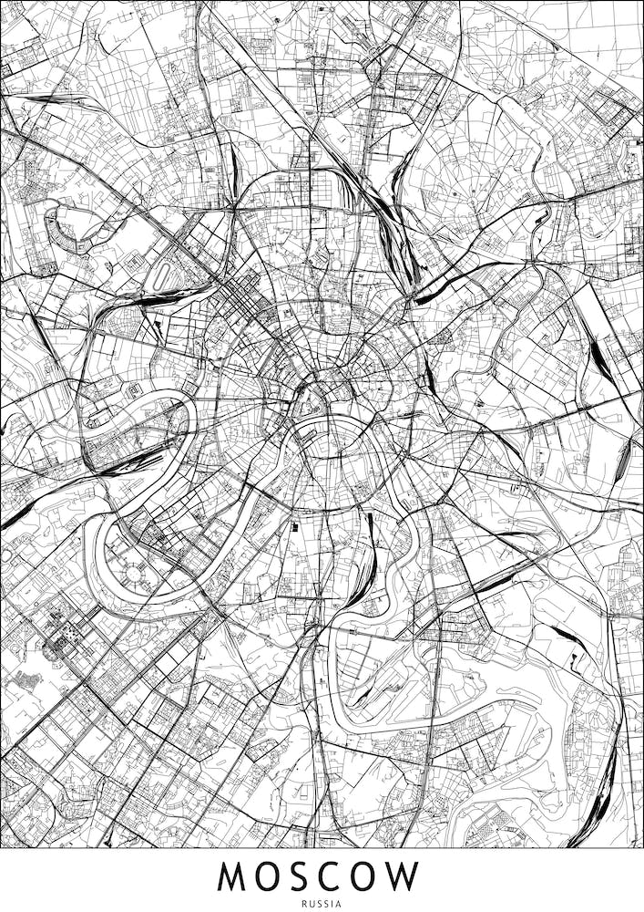 Moscow White Map Line