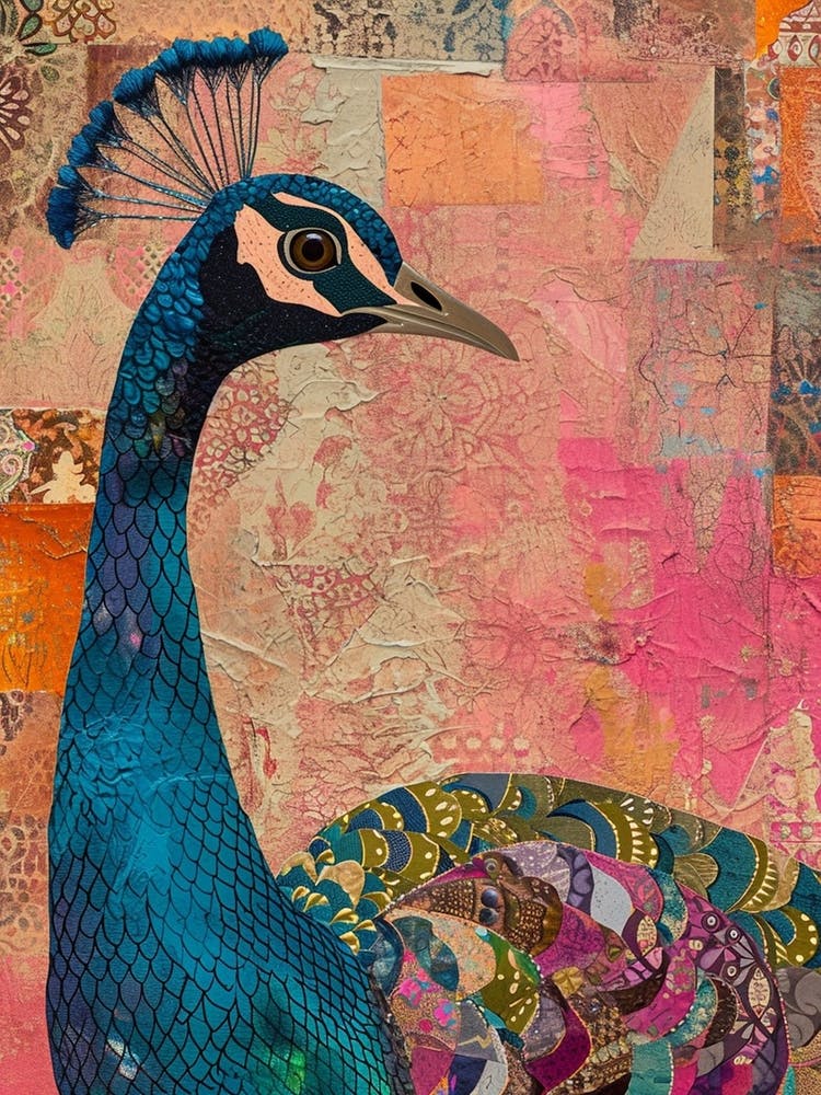 Kitsch Pink Peacock Collage