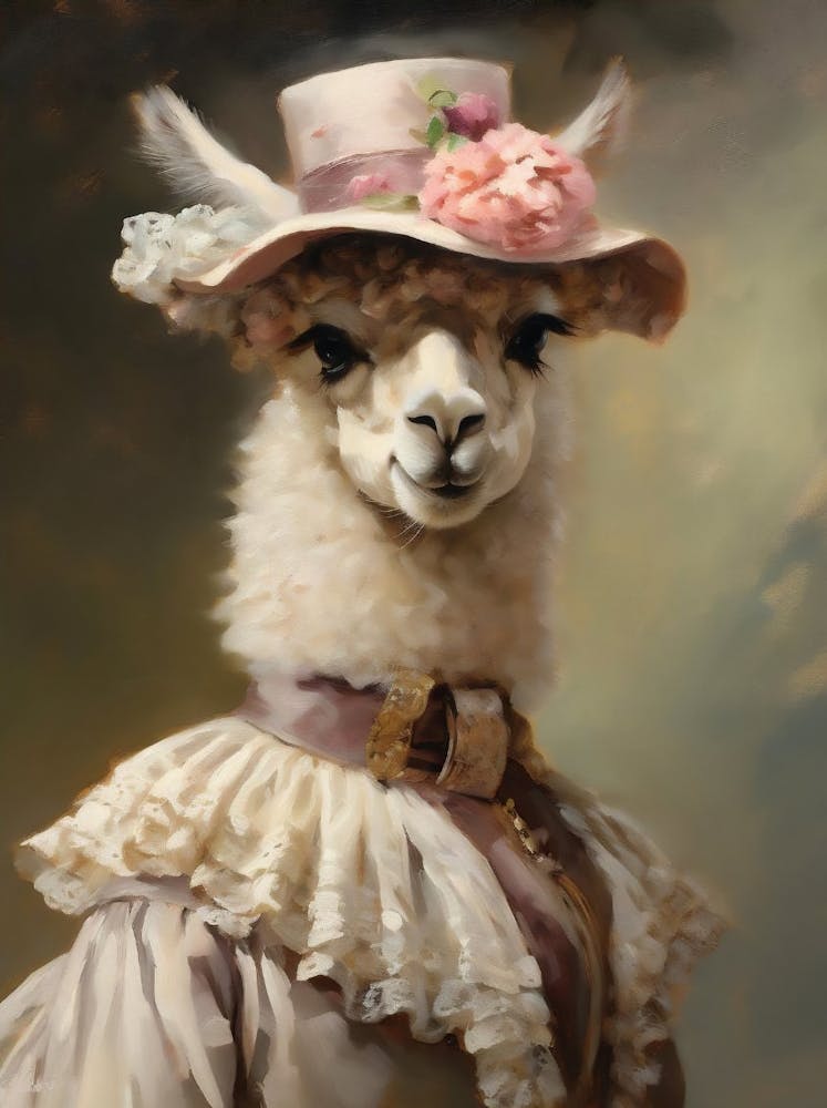 Victorian Animals Portrait, Royal Female Alpaca Vintage Print, Renaissance Dark Moody Farm Animal Poster, Altered Art, Animal Lover Gift