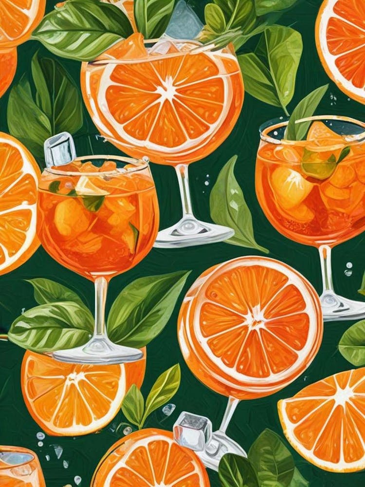 Aperol Spritz Pattern Cocktail Oranges Kitchen Art (3)