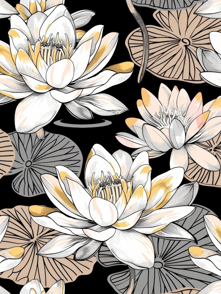 Water Lily Seamless Pattern