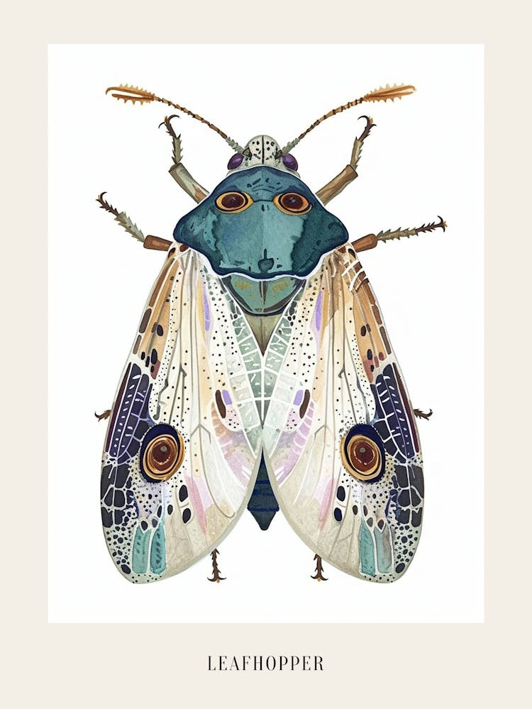 Colourful Insect Illustration Leafhopper 3 Poster