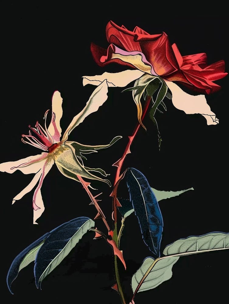 Neon Flowers On Black Rose 4
