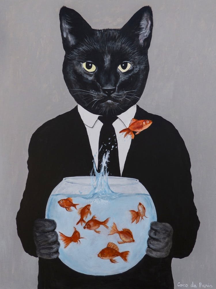 Black Cat With Fishbowl