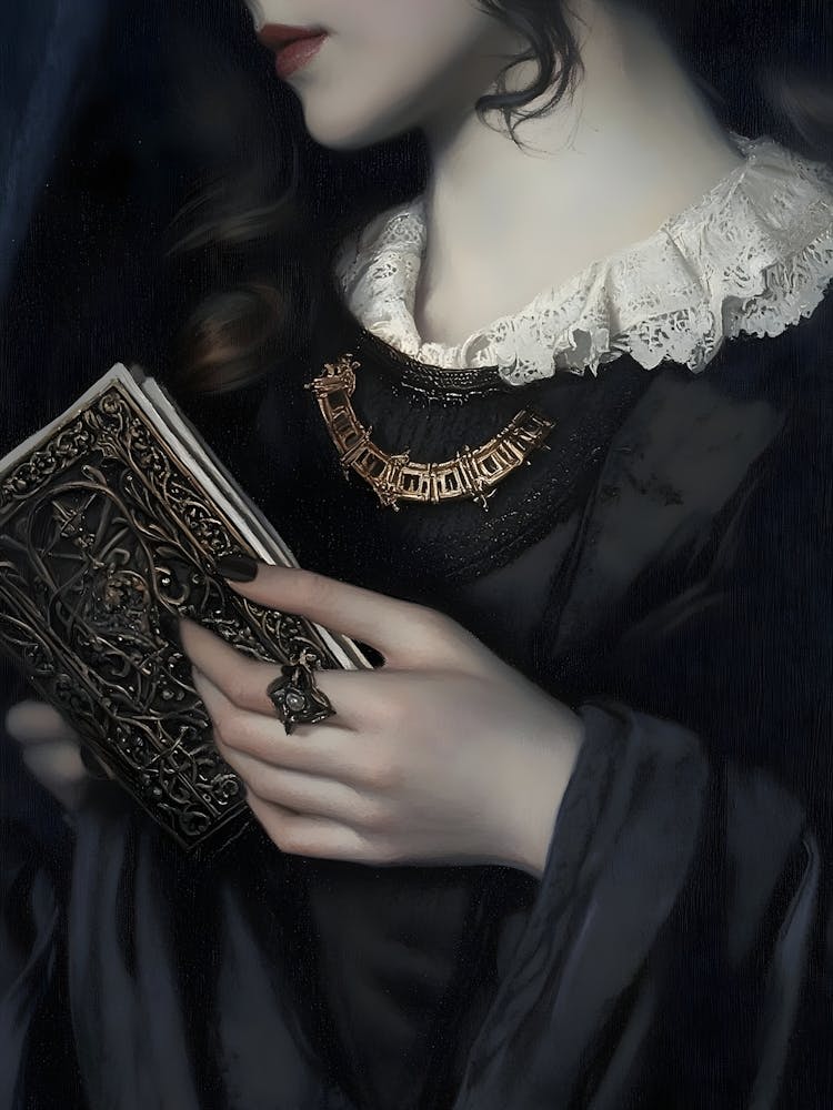 Dark Gothic Girl Holding A Book