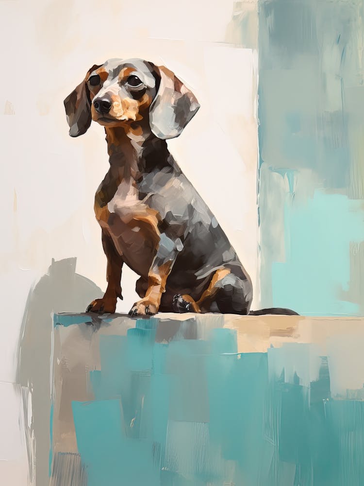 Chien Teckel, Peinture en bleu sarcelle clair et marron 3