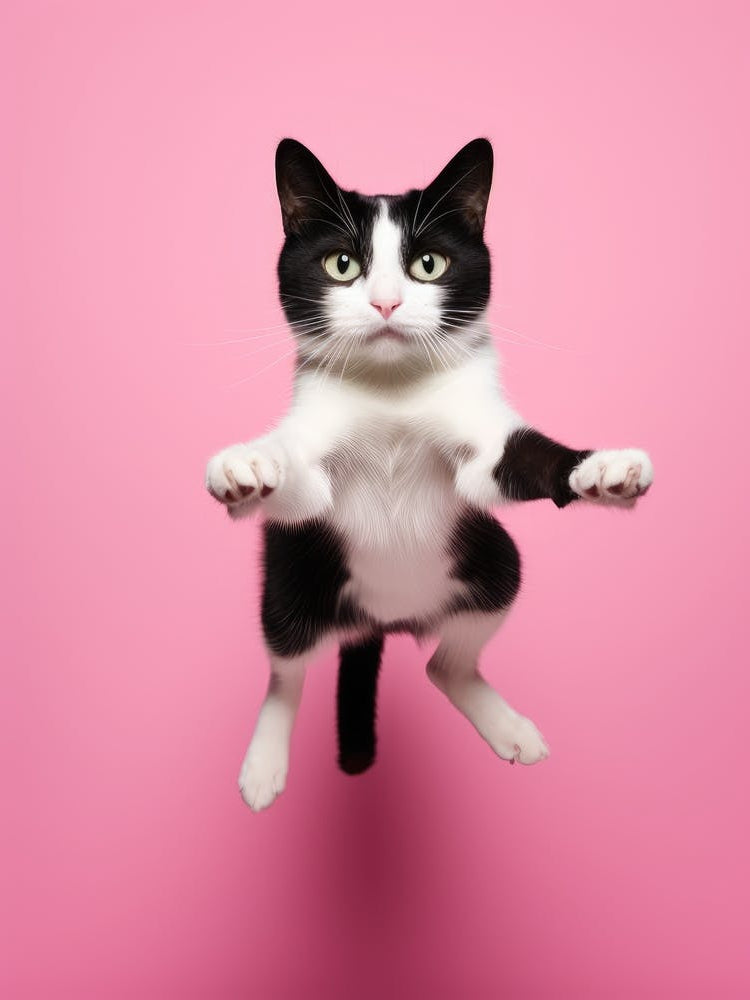 Cat Jumping On Pink Background 1